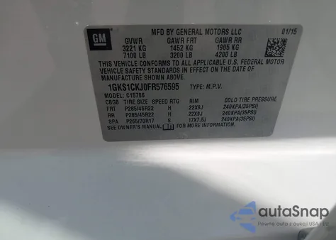 2015 GMC Yukon Denali из США, поврежденный, VIN 1GKS1CKJ0FR576595